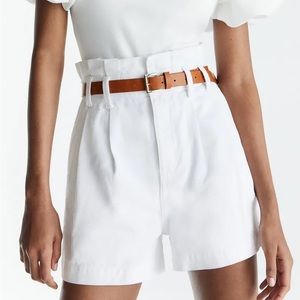 NWOT Zara White High Waist Denim Shorts Paperbag Belt Sz 8